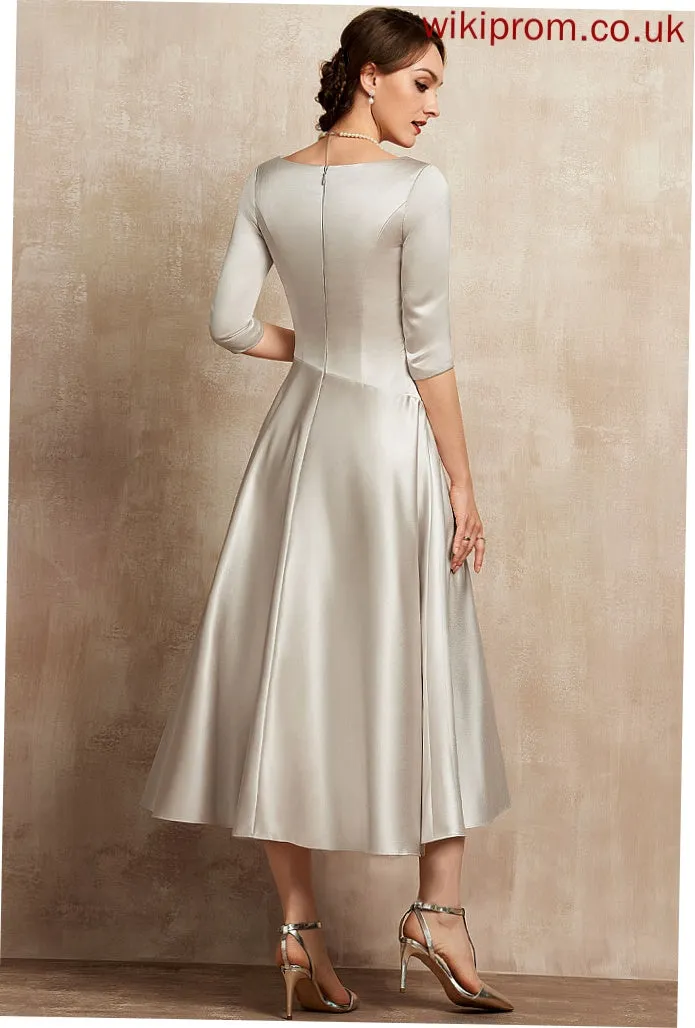 V-neck Ruffle Aliana Dress of Bride With Tea-Length A-Line Mother of the Bride Dresses Mother Satin the