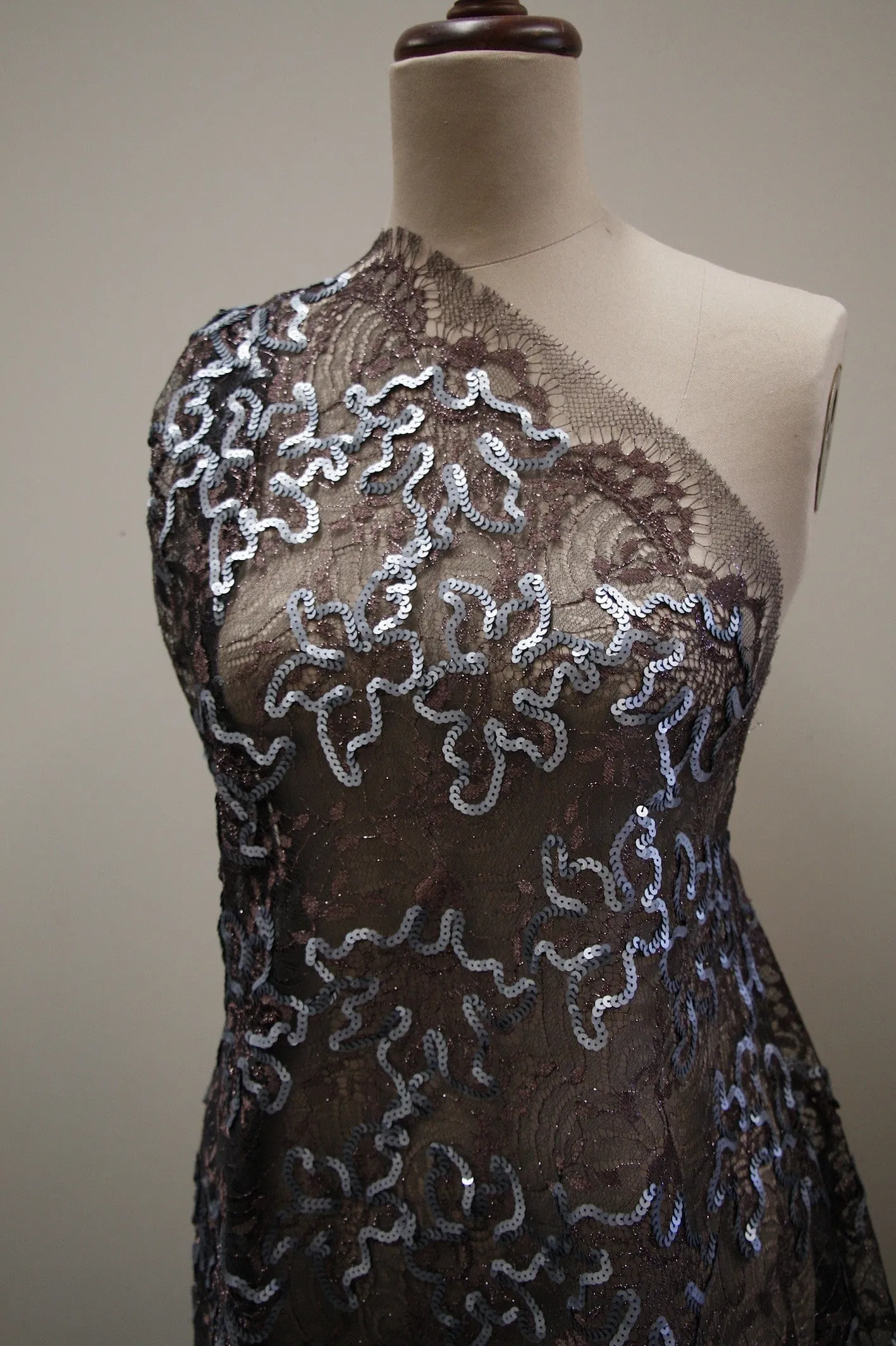 Vera Gunmetal Sequinned Lace