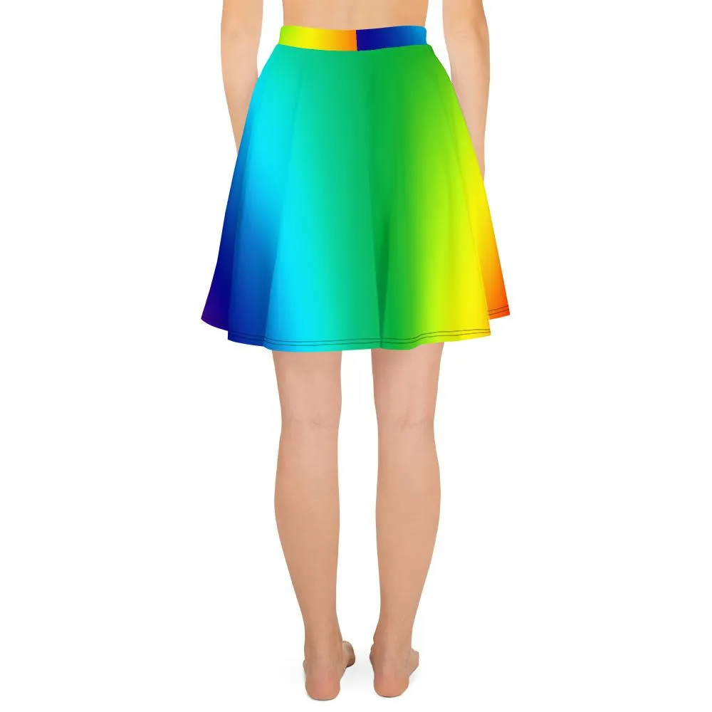 Vibrant Rainbow Skater Skirt, Designer Colorful Rainbow Ombre Print Women's Skater Skirt- Made in USA/EU