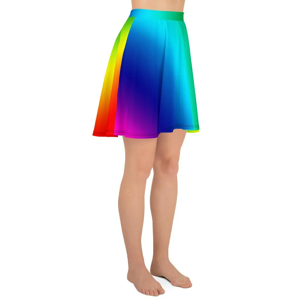 Vibrant Rainbow Skater Skirt, Designer Colorful Rainbow Ombre Print Women's Skater Skirt- Made in USA/EU