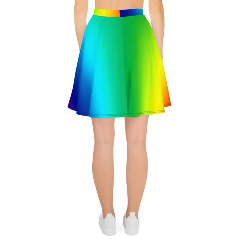 Vibrant Rainbow Skater Skirt, Designer Colorful Rainbow Ombre Print Women's Skater Skirt- Made in USA/EU