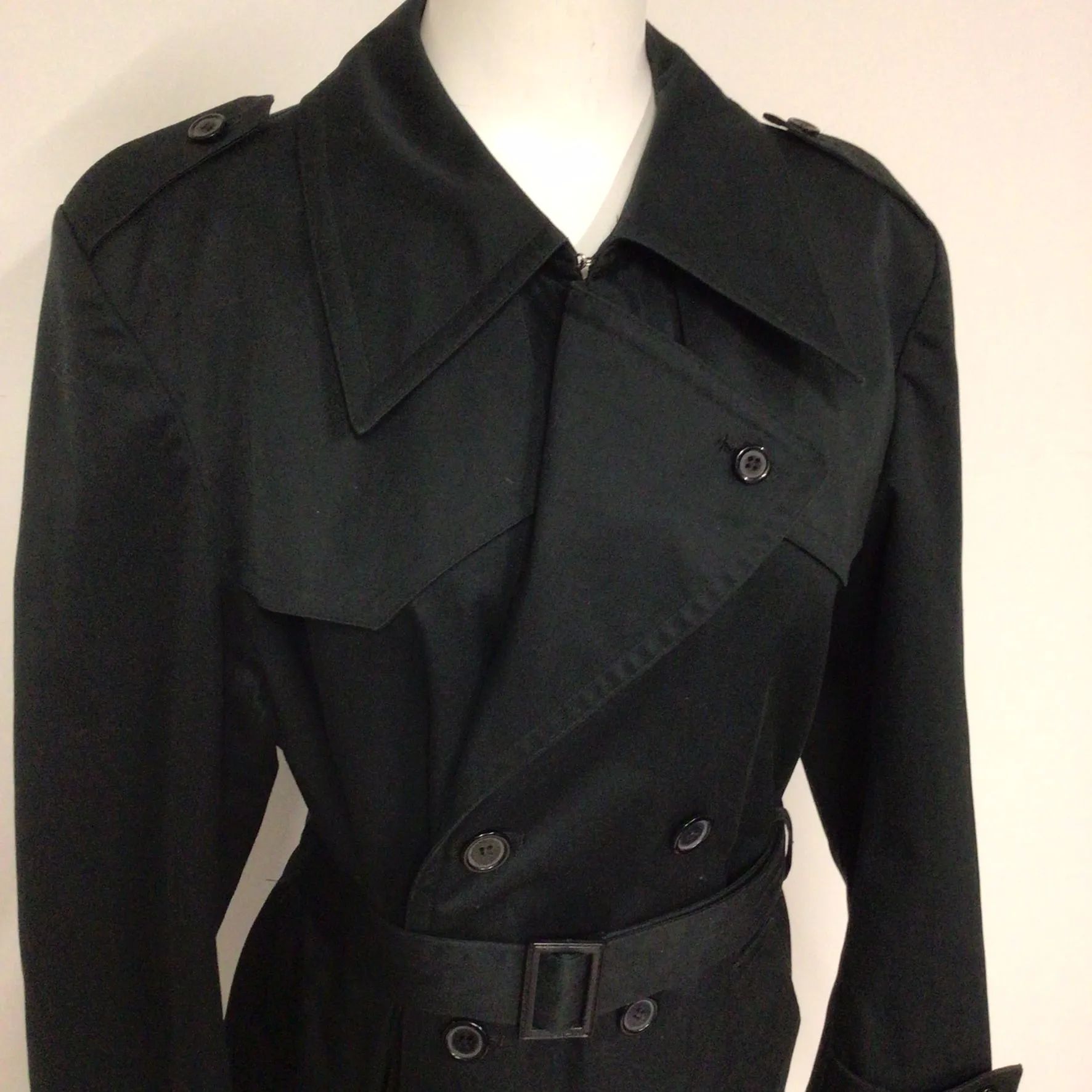 Vintage Dannimac Dark Green/Black Double Breasted Trench Coat w/Belt Size Ch 44" (approx.)