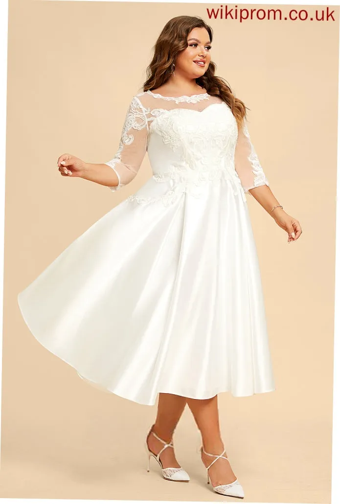 Wedding Ruth Lace Tea-Length With Satin Illusion A-Line Dress Wedding Dresses