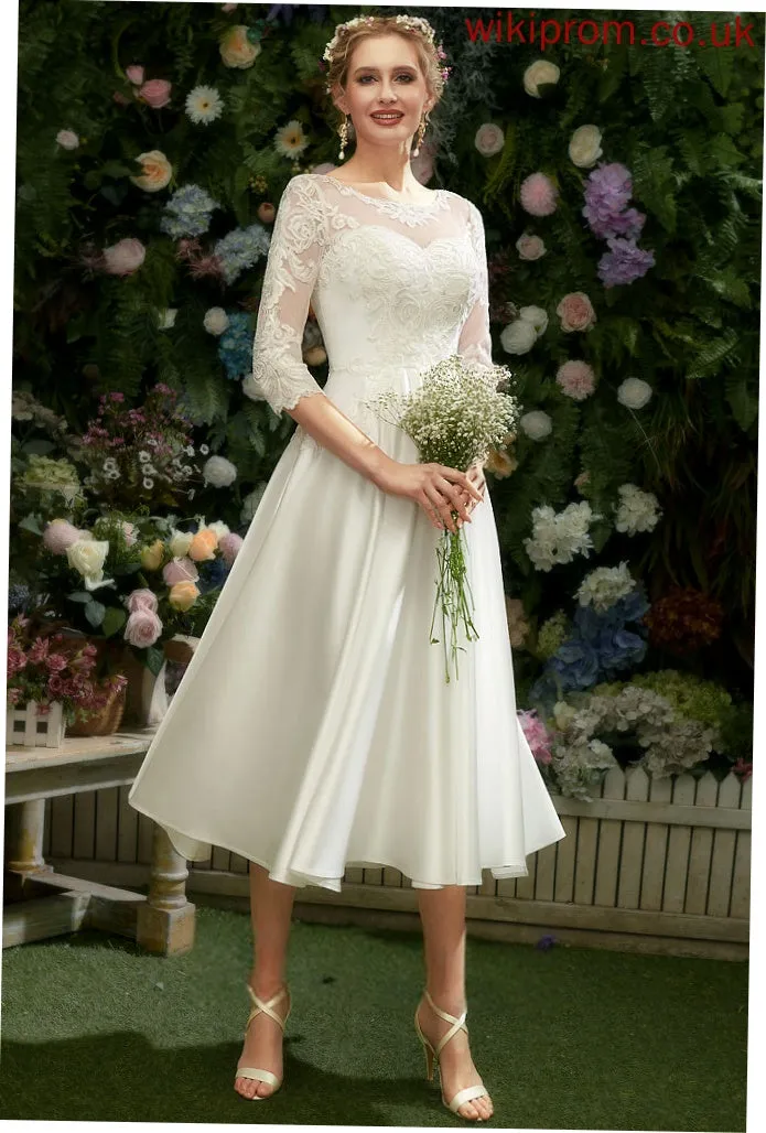 Wedding Ruth Lace Tea-Length With Satin Illusion A-Line Dress Wedding Dresses