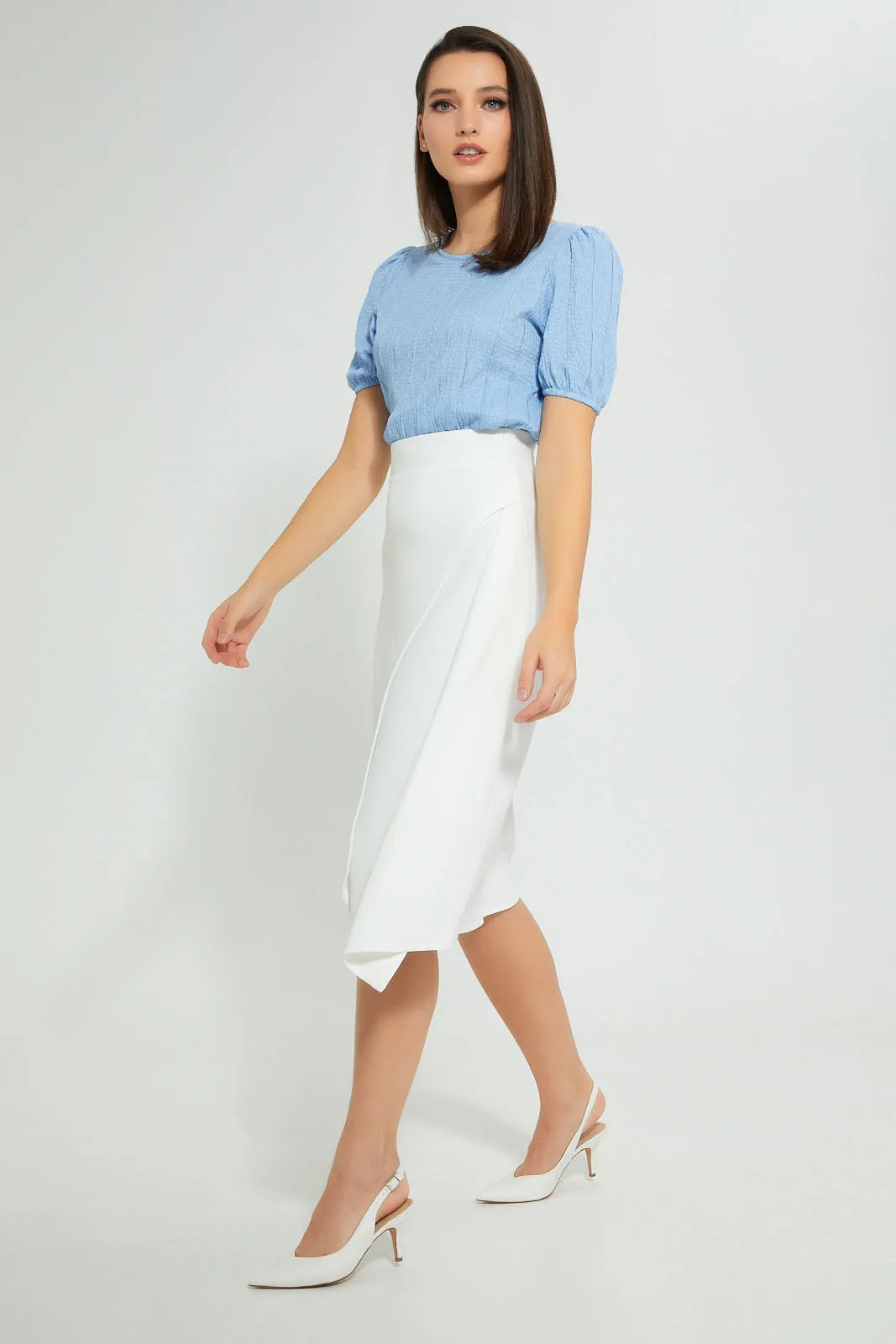 White Symmetric Draped Skirt