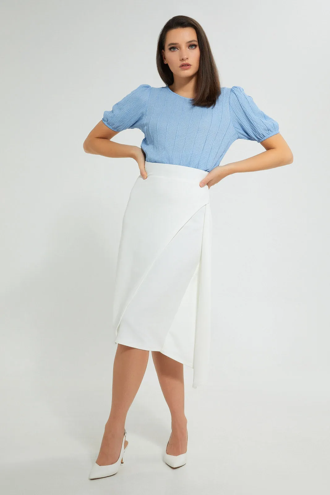 White Symmetric Draped Skirt