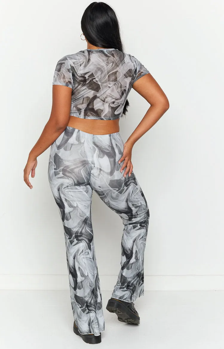 Willow Black Print Mesh Flare Pants