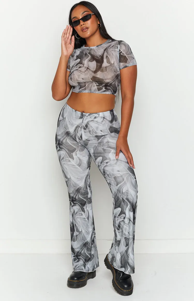 Willow Black Print Mesh Flare Pants