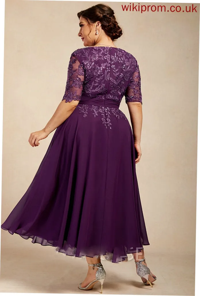 With Lace Julianne Tea-Length the Bride Mother of the Bride Dresses A-Line Chiffon Mother of Dress V-neck Sequins