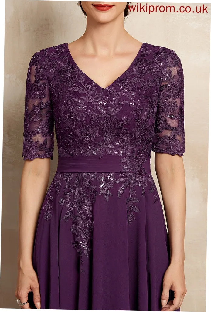 With Lace Julianne Tea-Length the Bride Mother of the Bride Dresses A-Line Chiffon Mother of Dress V-neck Sequins