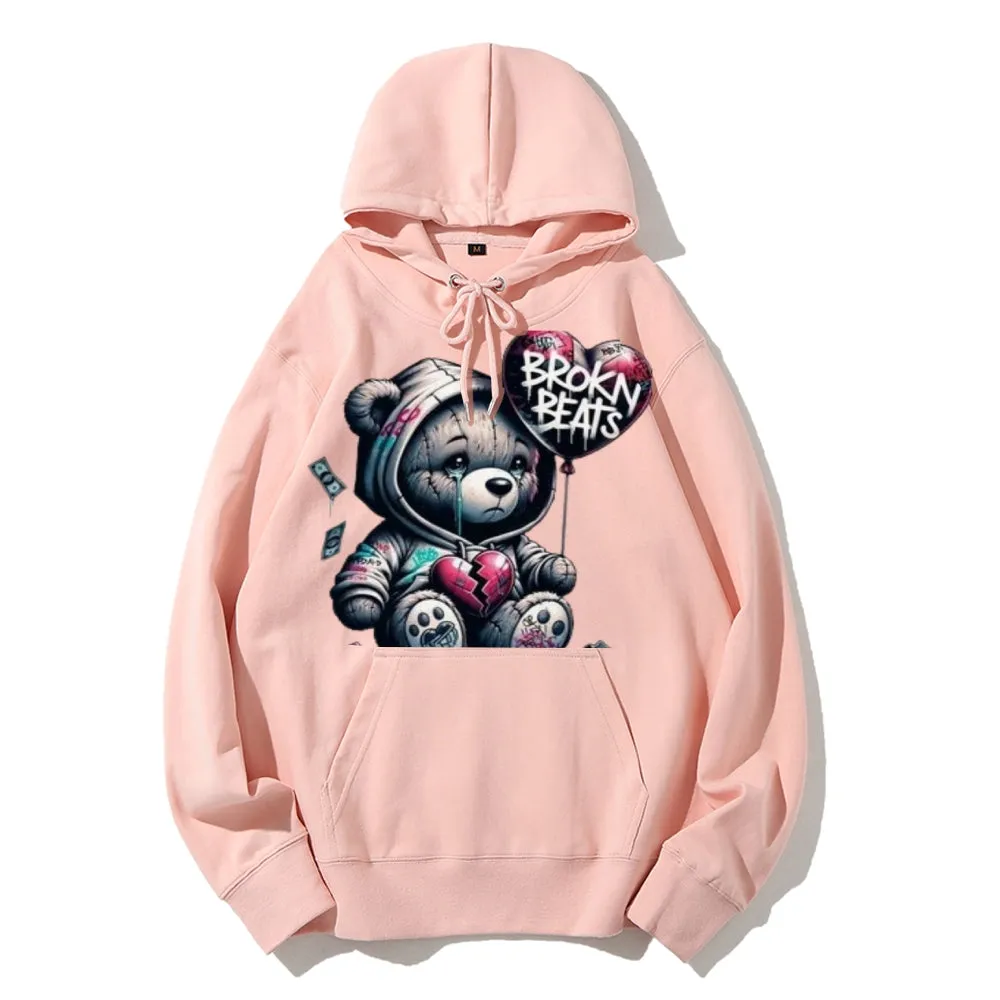 Women Cute Broken Bear Graphic Hoodies