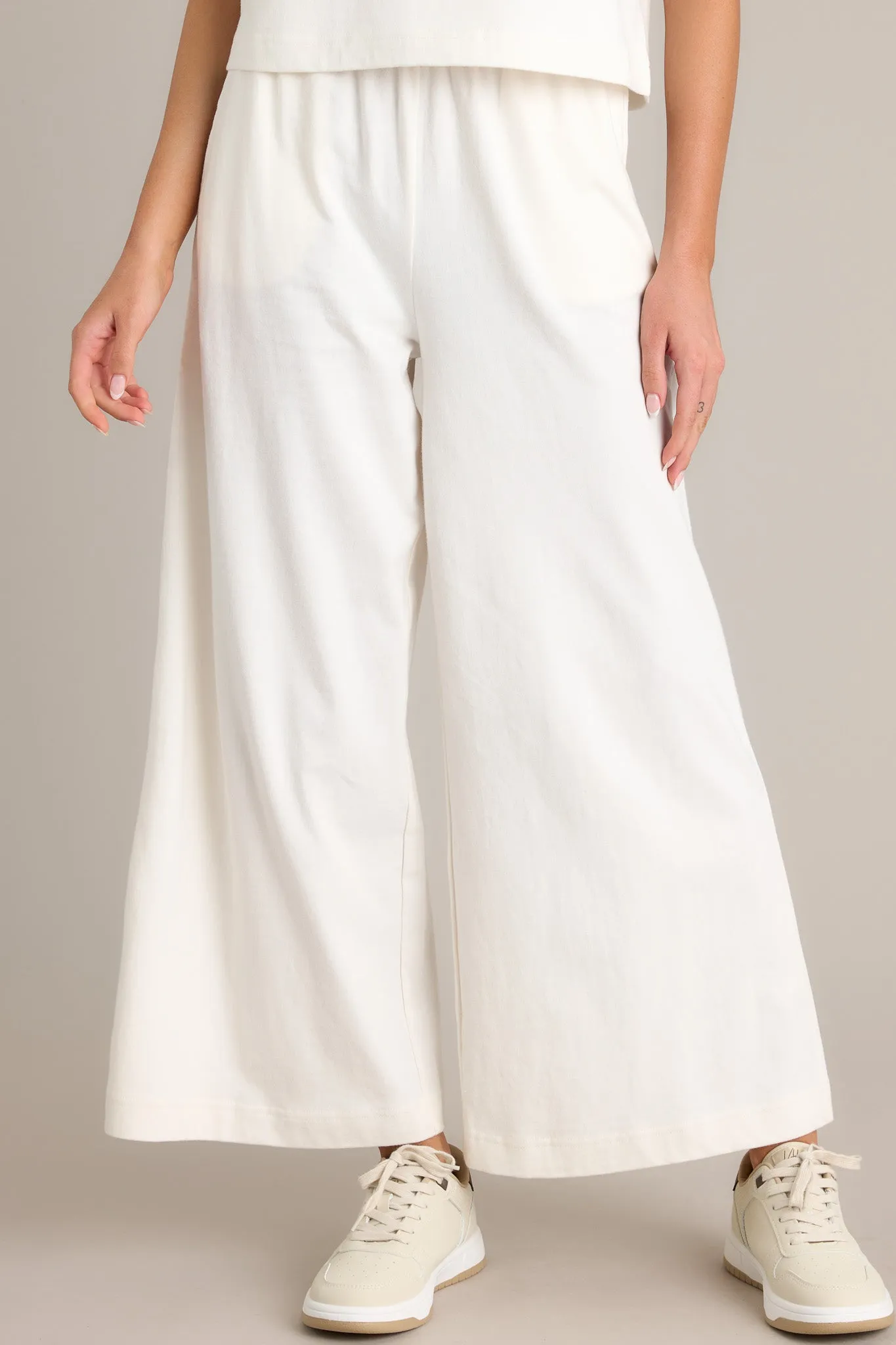 Z Supply Scout Sea Salt White Cotton Jersey Flare Pants